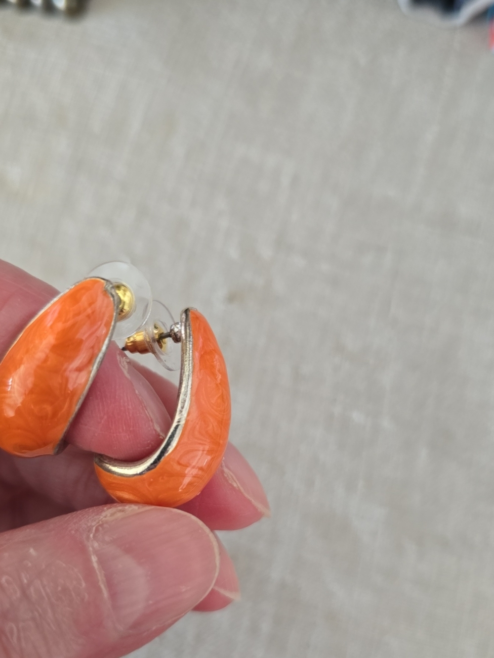 Talbots Orange Enamel Crescent Hoop Earrings